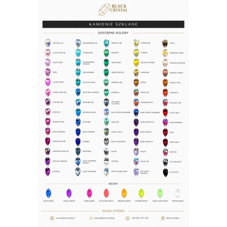 KATALOG - KARTA KOLORÓW KAMIENI SZKLANYCH DO PRZYSZYWANIA BLACK CRYSTAL