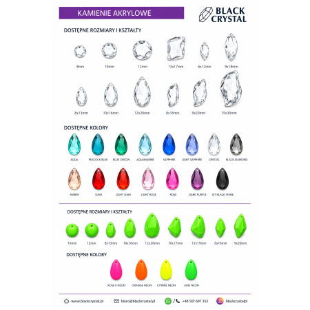 KARTA KOLORÓW KAMIENI AKRYLOWYCH DO ZDOBIENIA STROJÓW TANECZNYCH