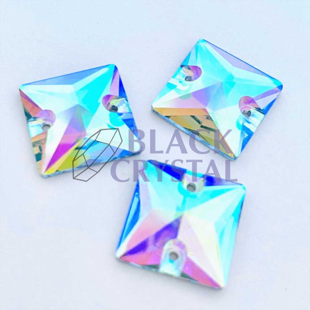 KAMIENIE SZKLANE KWADRAT AQUAMARINE AB, SEW ON STONES