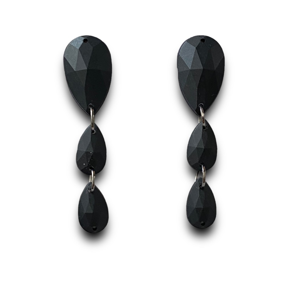 KOLCZYKI  JET BLACK BEZ POŁYSKU ŁEZKI