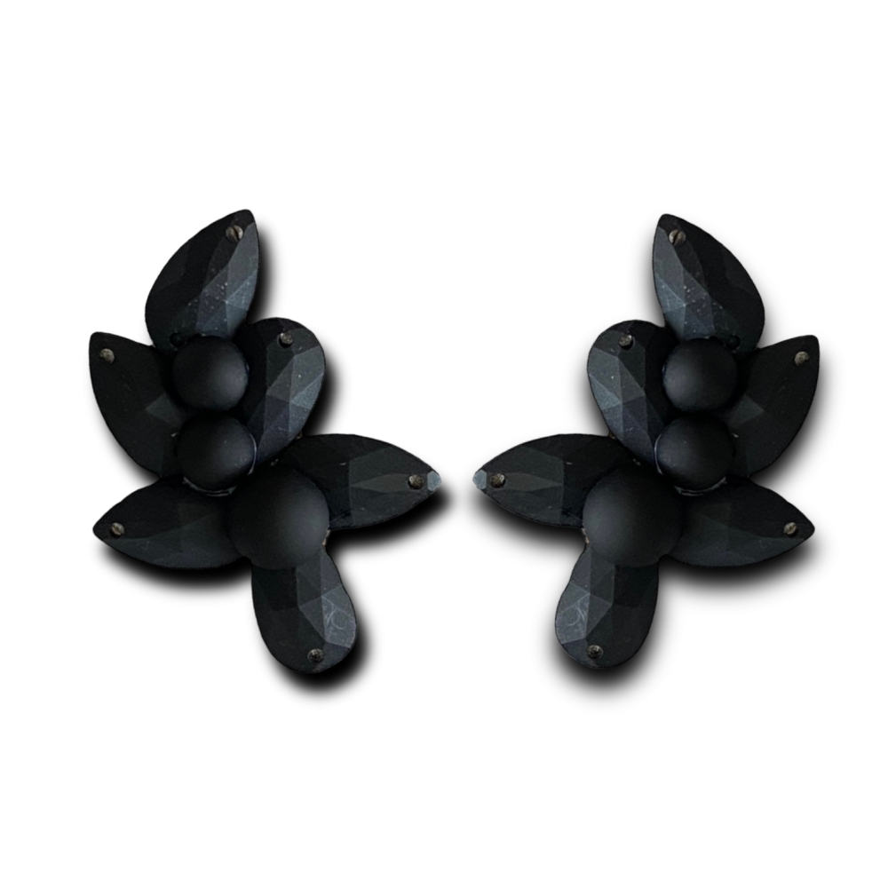 KOLCZYKI/KLIPSY JET BLACK  BEZ POŁYSKU