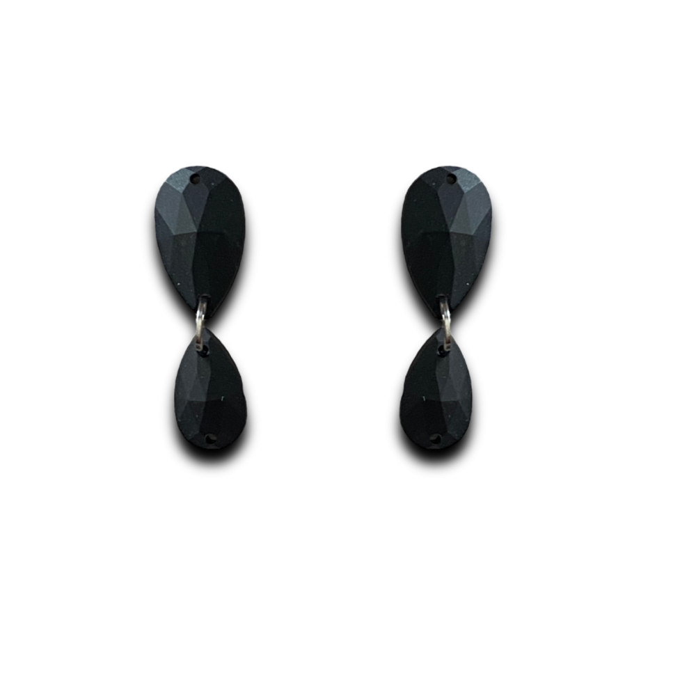 KOLCZYKI/KLIPSY JET BLACK BEZ POŁYSKU ŁEZKI