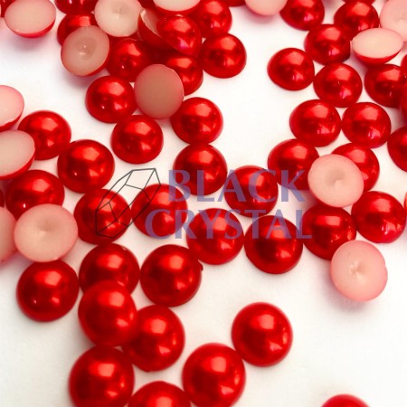 PÓŁPERŁY CZERWONE SATYNOWE RED, HALF ROUND PEARLS