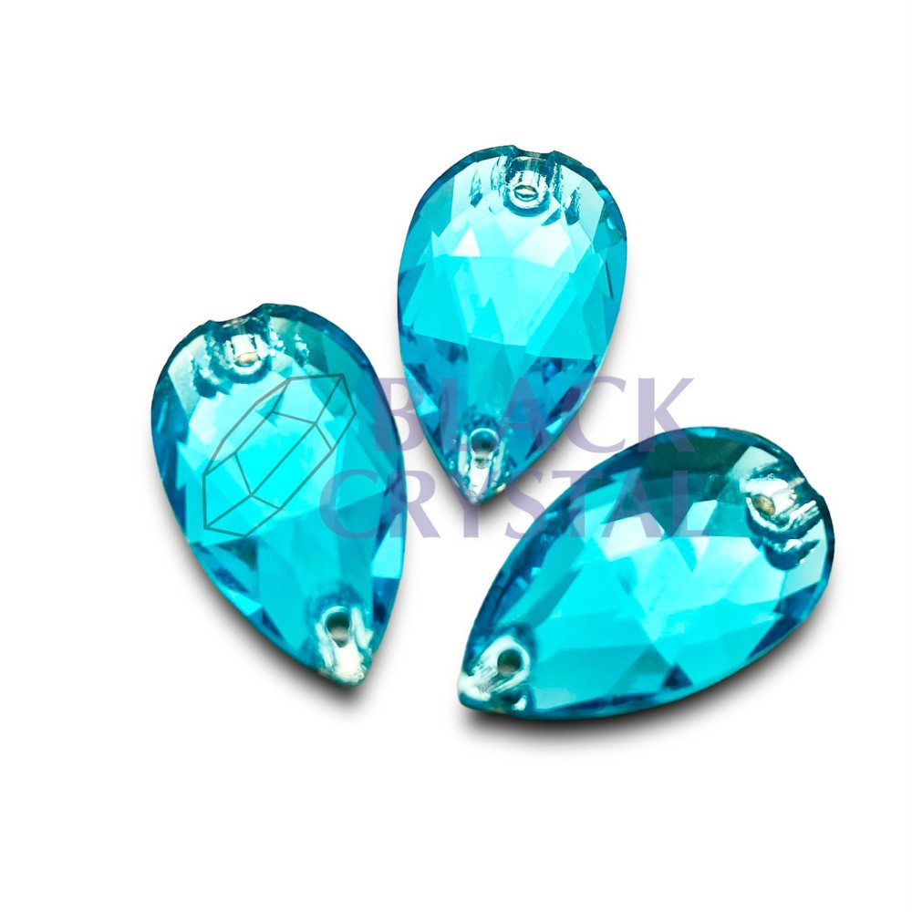 KAMIENIE SZKLANE ŁEZKA AQUAMARINE, SEW ON STONES